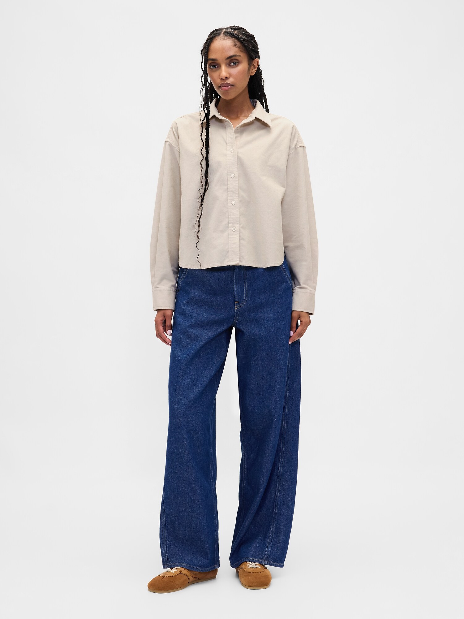 コーデュロイ ストレートヘム クロップドシャツ-1