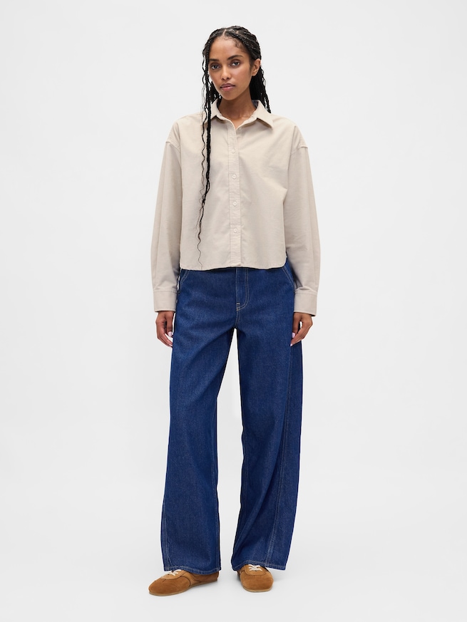 コーデュロイ ストレートヘム クロップドシャツ-1