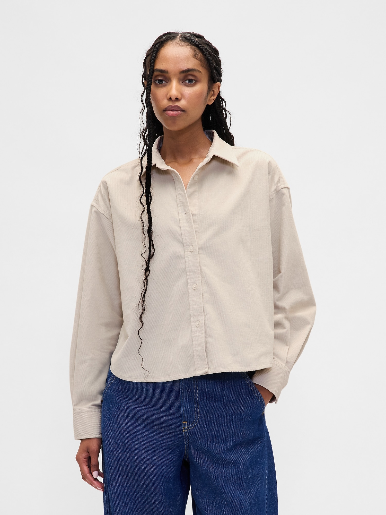 コーデュロイ ストレートヘム クロップドシャツ-0