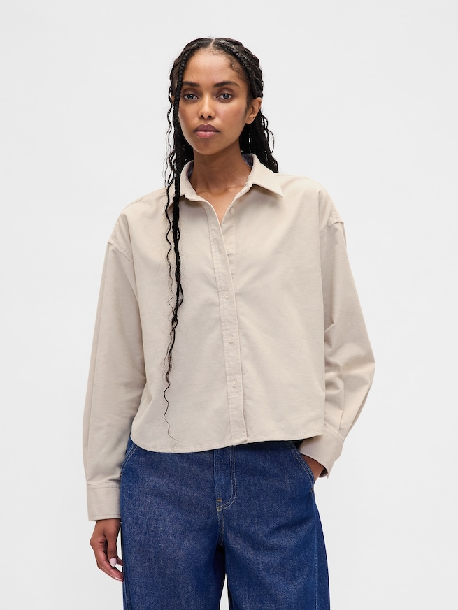 コーデュロイ ストレートヘム クロップドシャツ-0