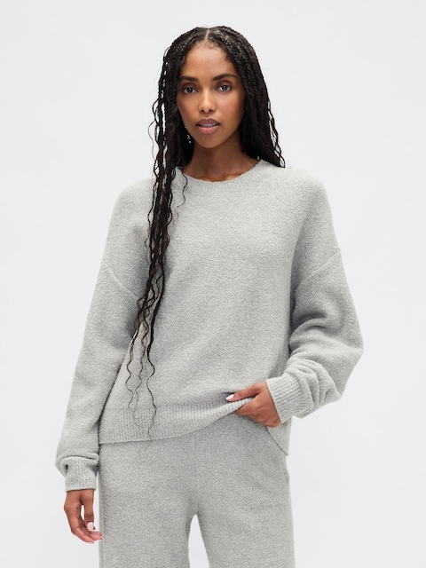 HAUT DÉCONTRACTÉ RAS DU COU EN TRICOT BOUCLÉ EFFET CACHEMIRE