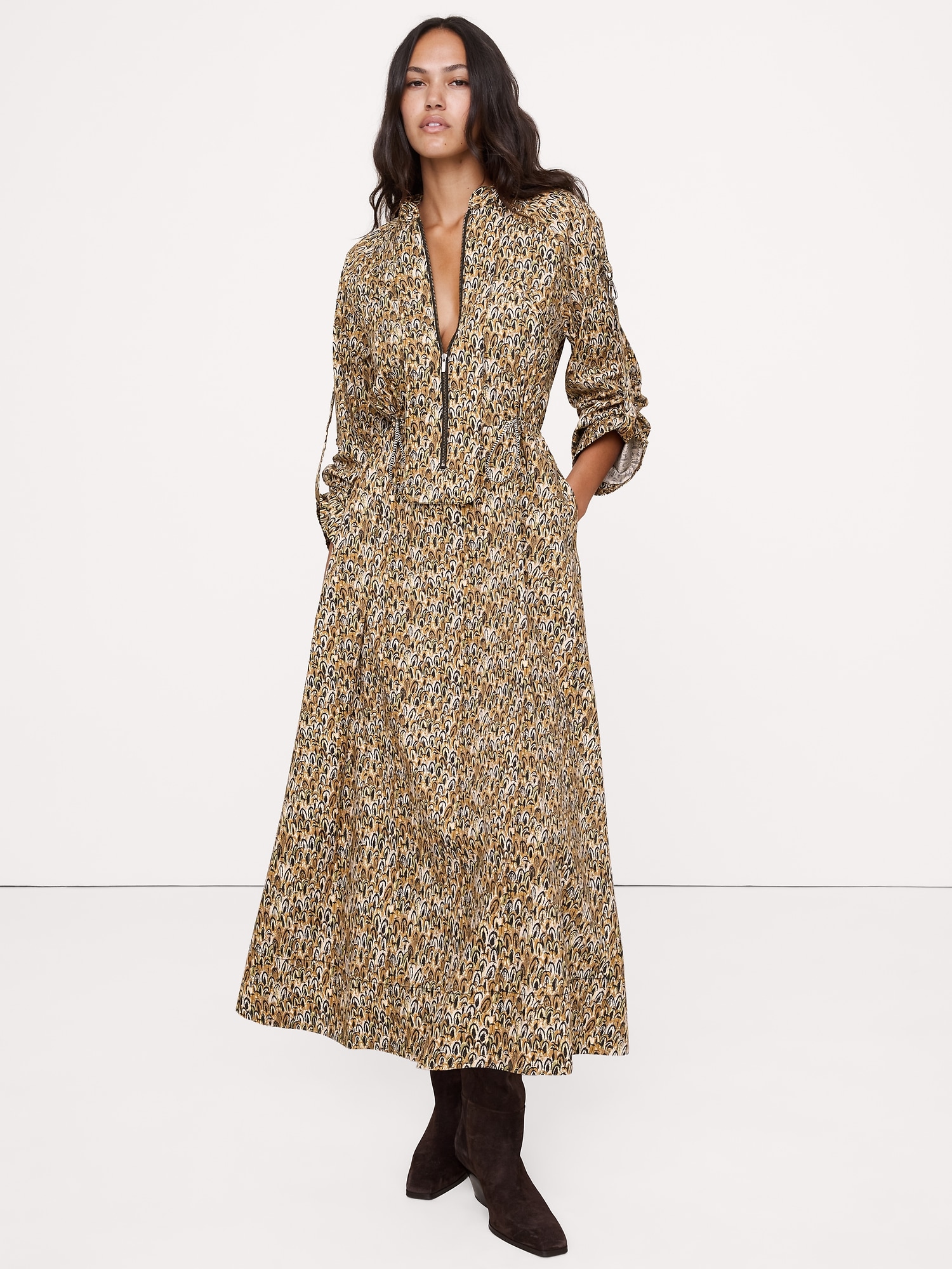Cotton Utility Zip Maxi Dress