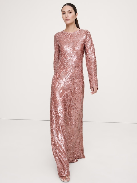 ROBE LONGUE PAILLETÉE COUPÉE EN BIAIS