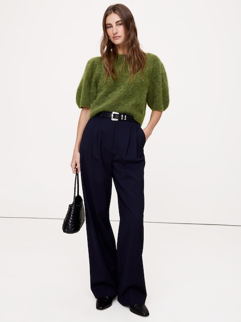 Fuzzy Alpaca-Blend Puff-Sleeve Sweater