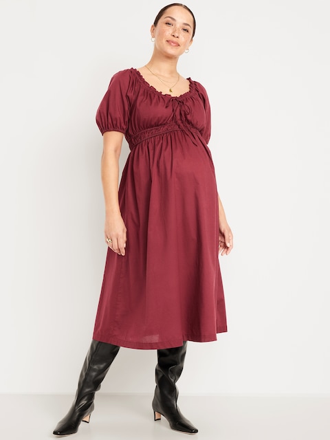 Maternity Puff-Sleeve Midi Dress