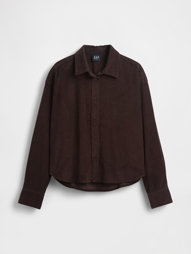 コーデュロイ ストレートヘム クロップドシャツ-5