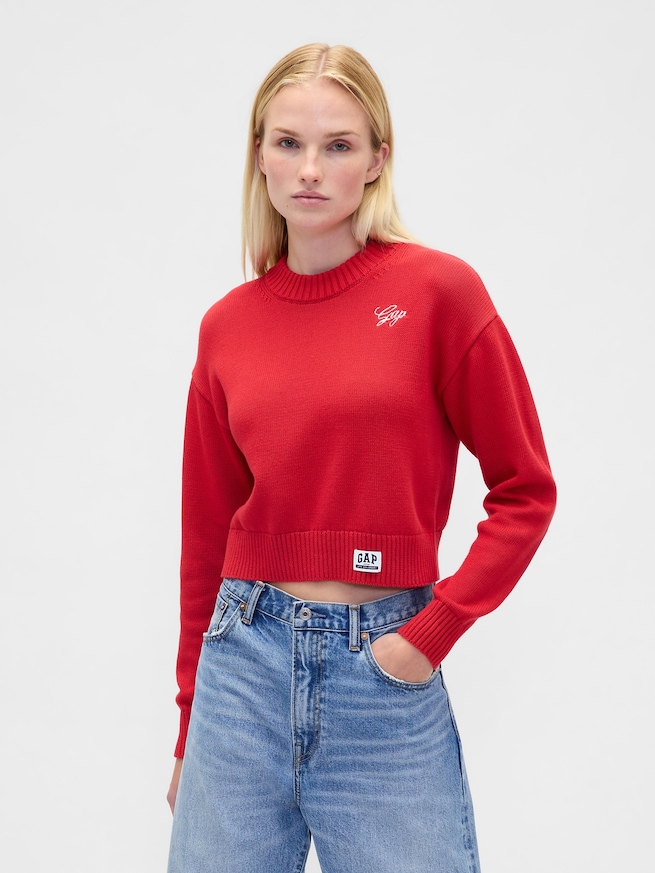 リラックスフィット クロップド クルーネックセーター-0