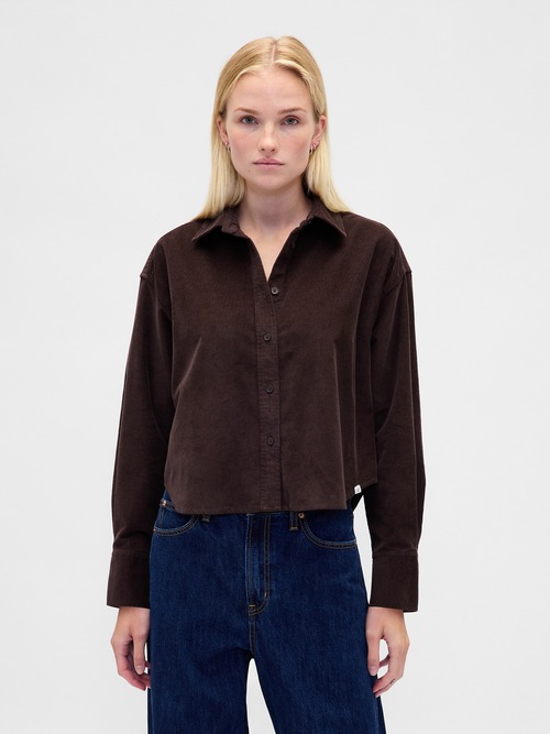 コーデュロイ ストレートヘム クロップドシャツ