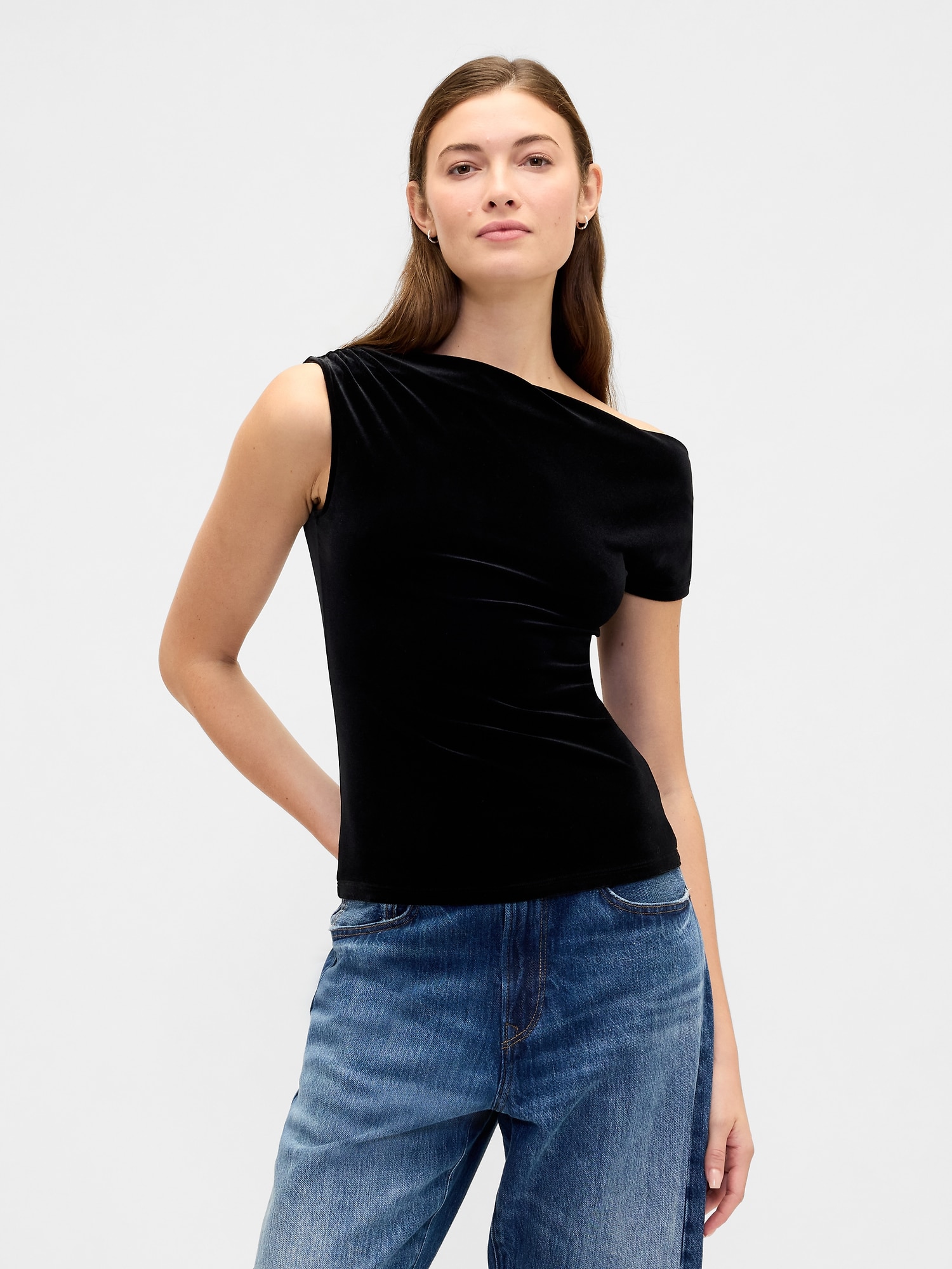 Velour One-Shoulder Top