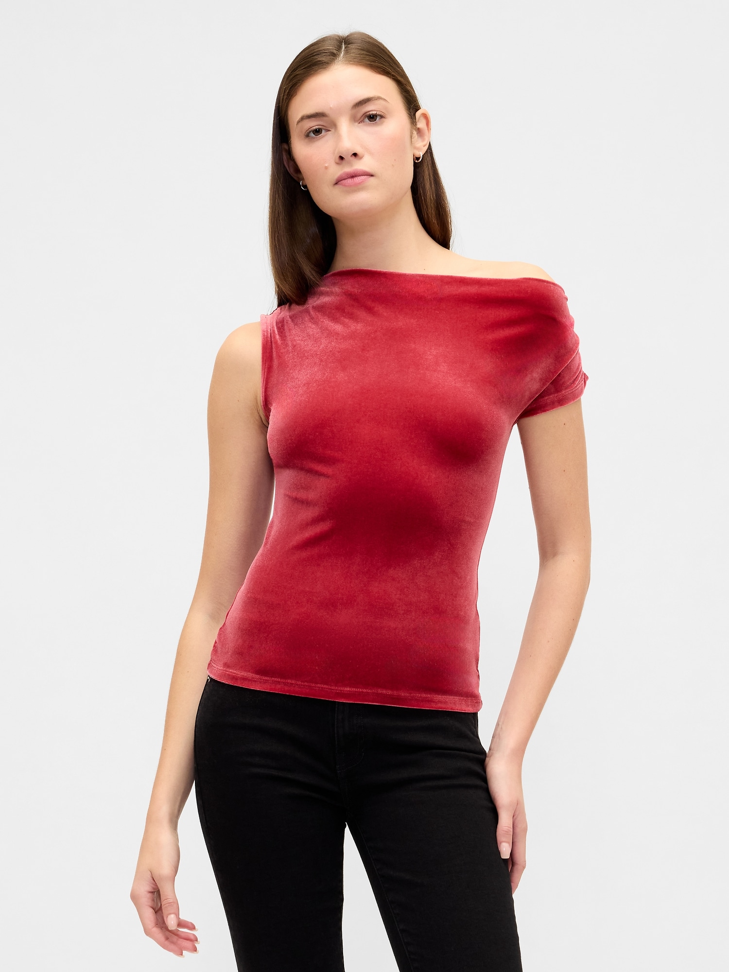 Velour One-Shoulder Top