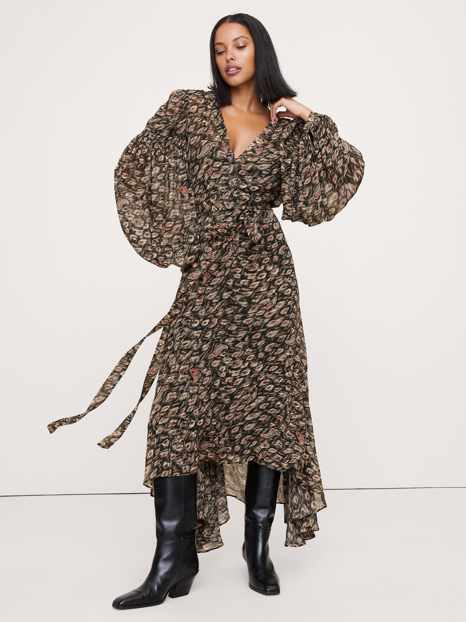 ジョーゼット パフスリーブ マキシドレス-0 ジョーゼット パフスリーブ マキシドレス-0