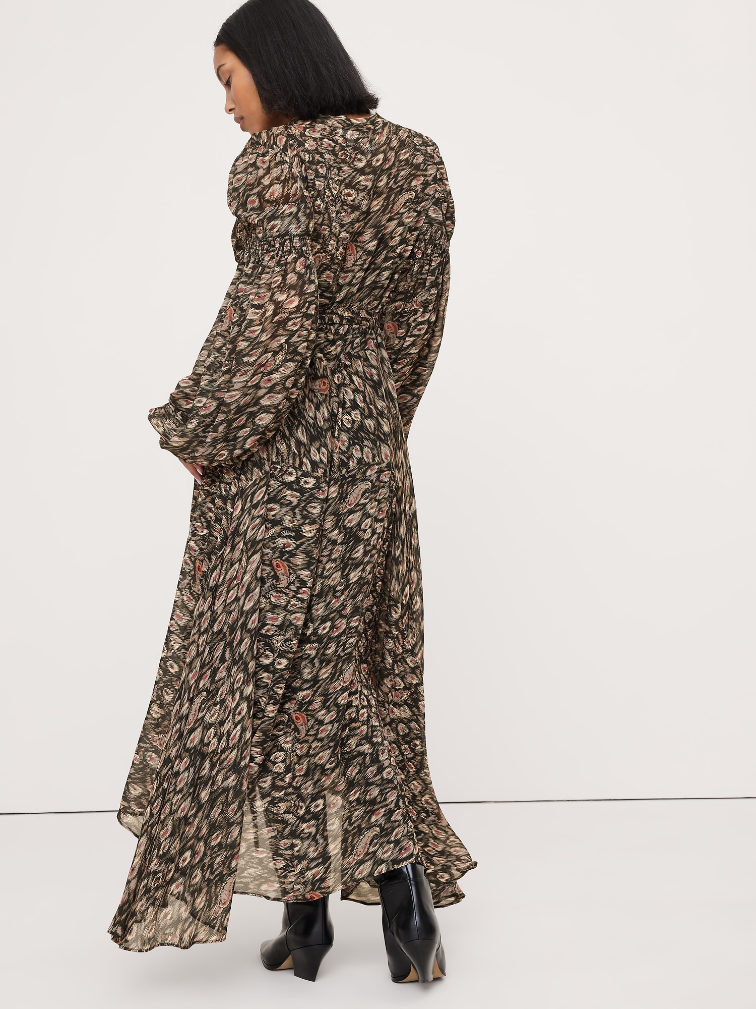 ジョーゼット パフスリーブ マキシドレス-1 ジョーゼット パフスリーブ マキシドレス-1