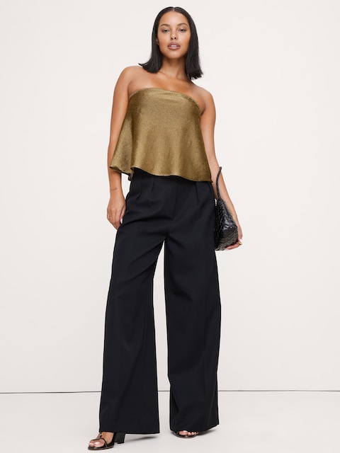 Metallic Strapless Top with Split Back
