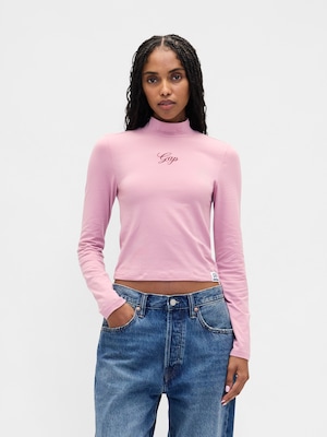 GAPロゴ クロップド モックネックトップス