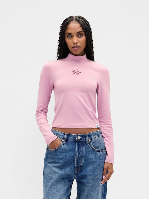 GAPロゴ クロップド モックネックトップス