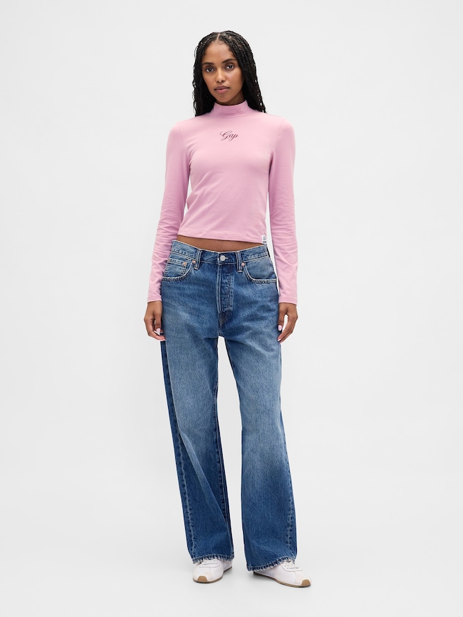 GAPロゴ クロップド モックネックトップス-1