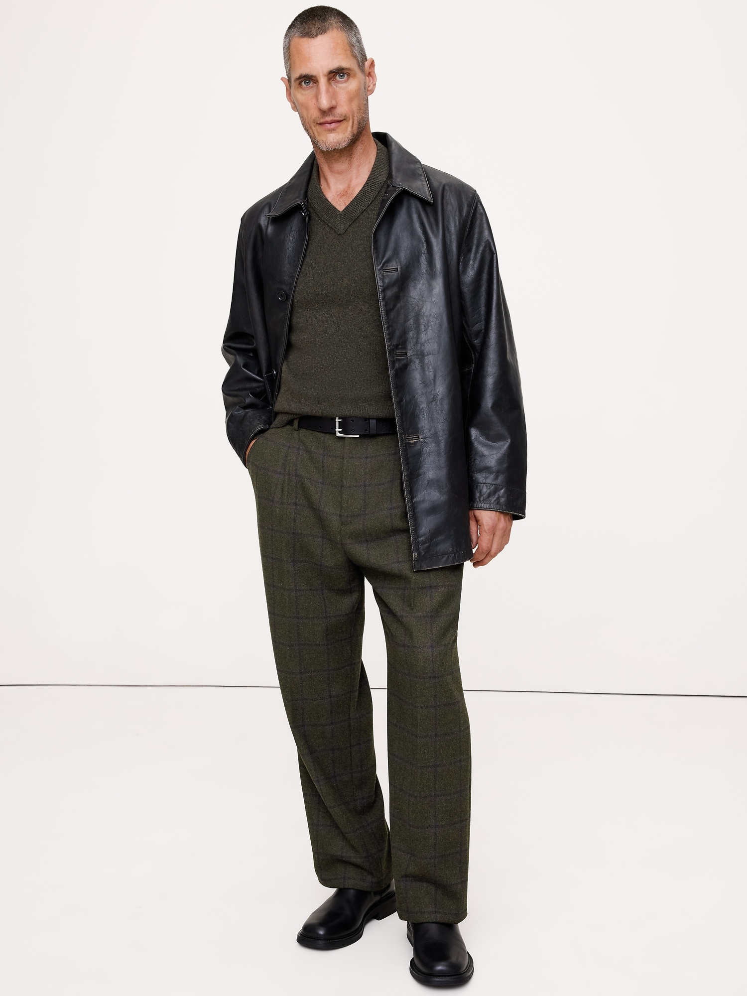 PANTALON HABILLÉ DROIT À PLIS EN FLANELLE