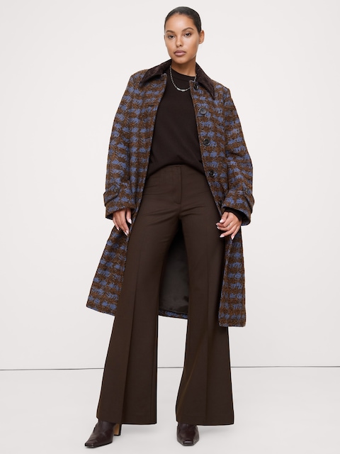 PANTALON ÉVASÉ À TAILLE MI-BASSE EN MÉLANGE DE LAINE EXTENSIBLE
