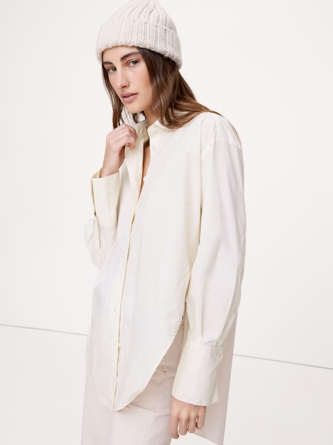 CHEMISE EN POPELINE DE COTON À OURLET ARRONDI - Blanc