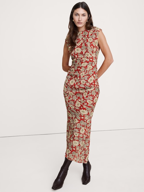 アシンメトリー ルーシュ ミディドレス