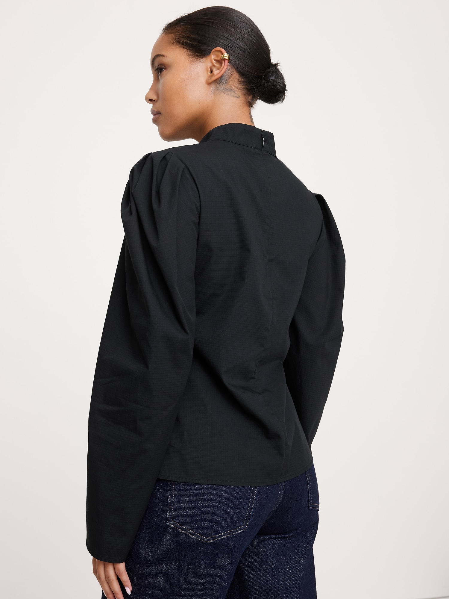 ストレッチ コットン パフスリーブ トップス-1 ストレッチ コットン パフスリーブ トップス-1