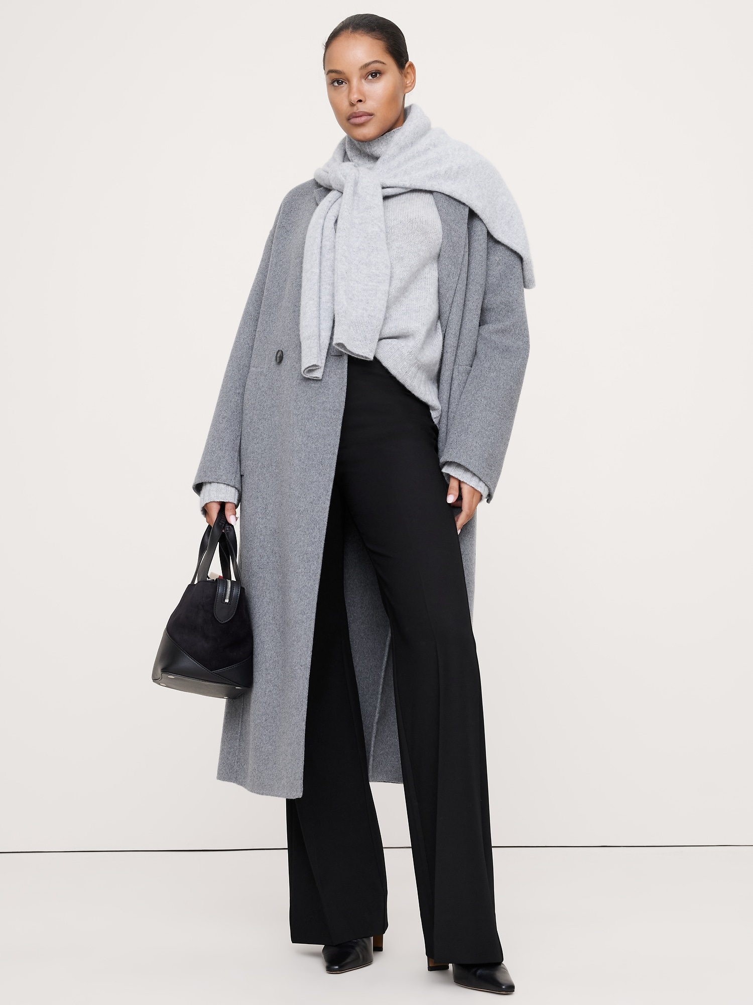 PANTALON MODERNE ÉVASÉ À TAILLE HAUTE EN TISSU URBAIN EXTENSIBLE