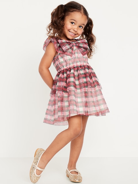 Flutter-Sleeve Tulle Tiered Dress for Toddler Girls