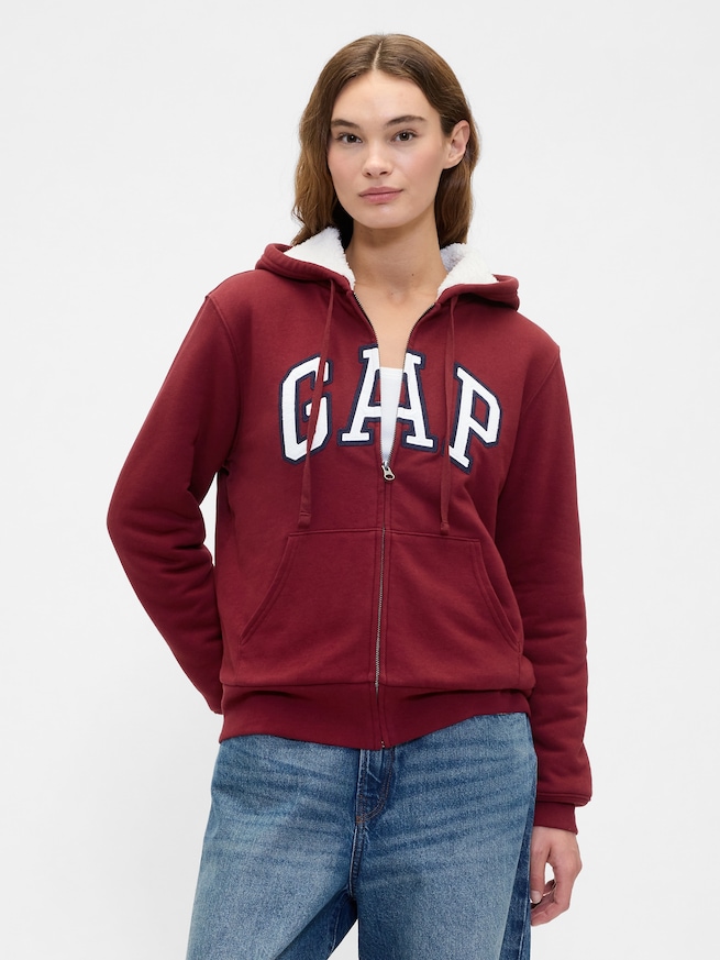 リラックスフィット GAPロゴ 裏ボア ジップアップパーカー-0