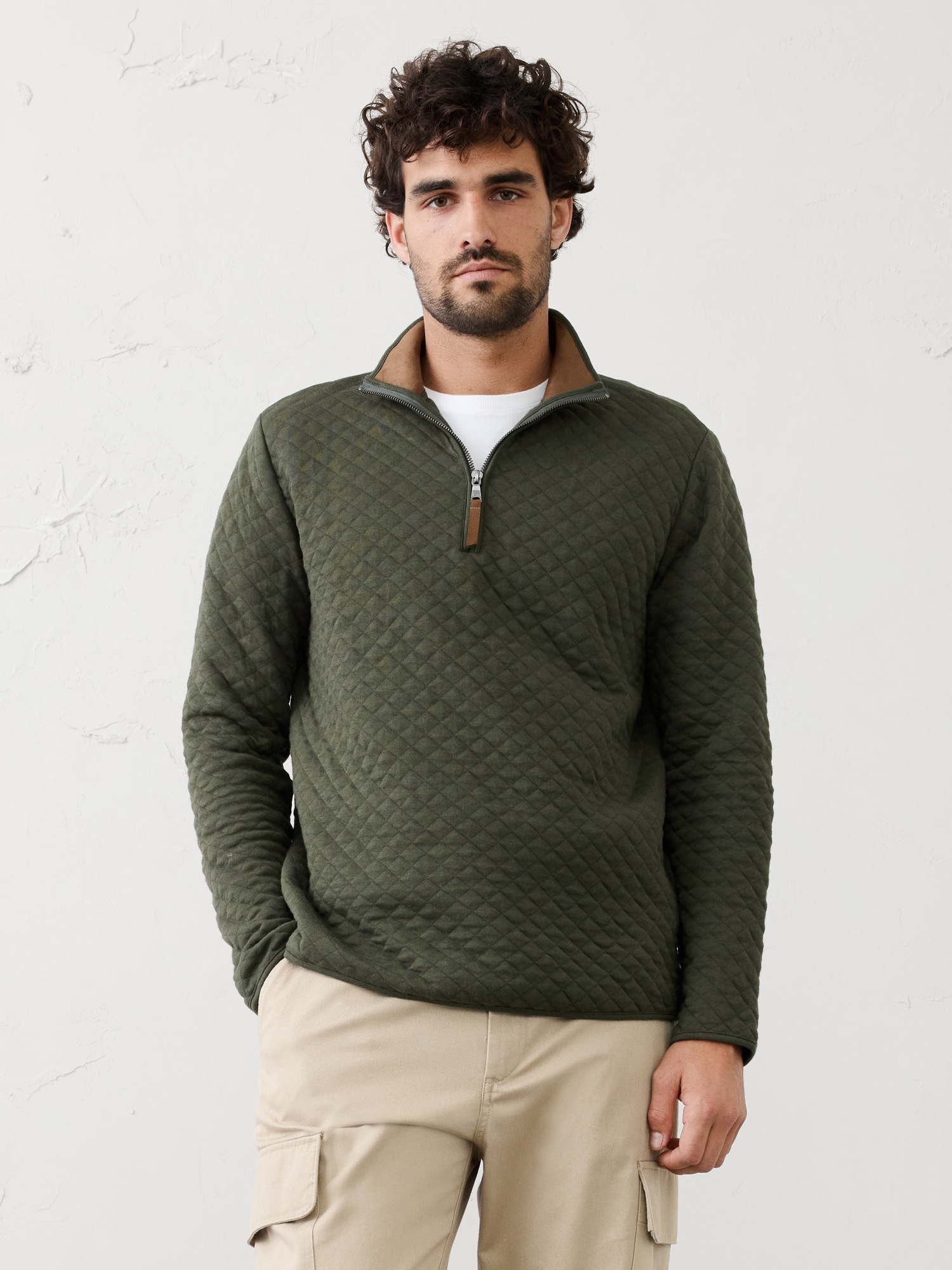 Quilted Knit Quarter-Zip Pullover