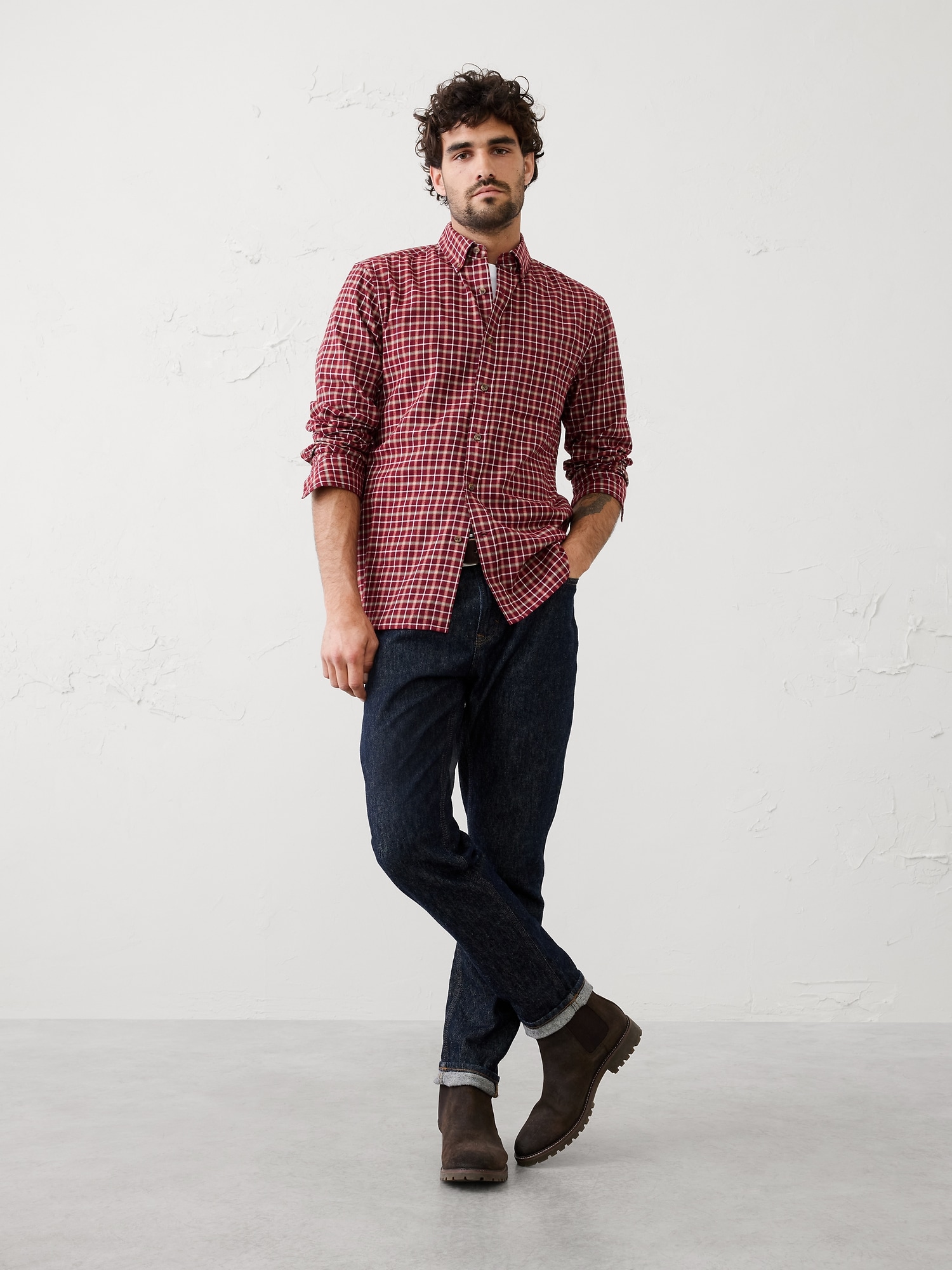 Slim-Fit Lightweight Flannel Shirt