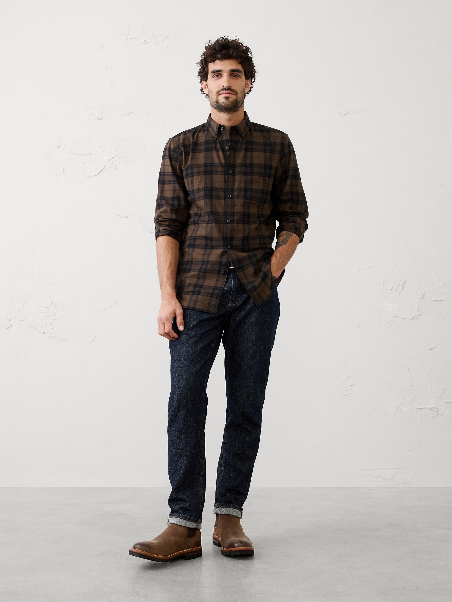 Slim-Fit Lightweight Flannel Shirt