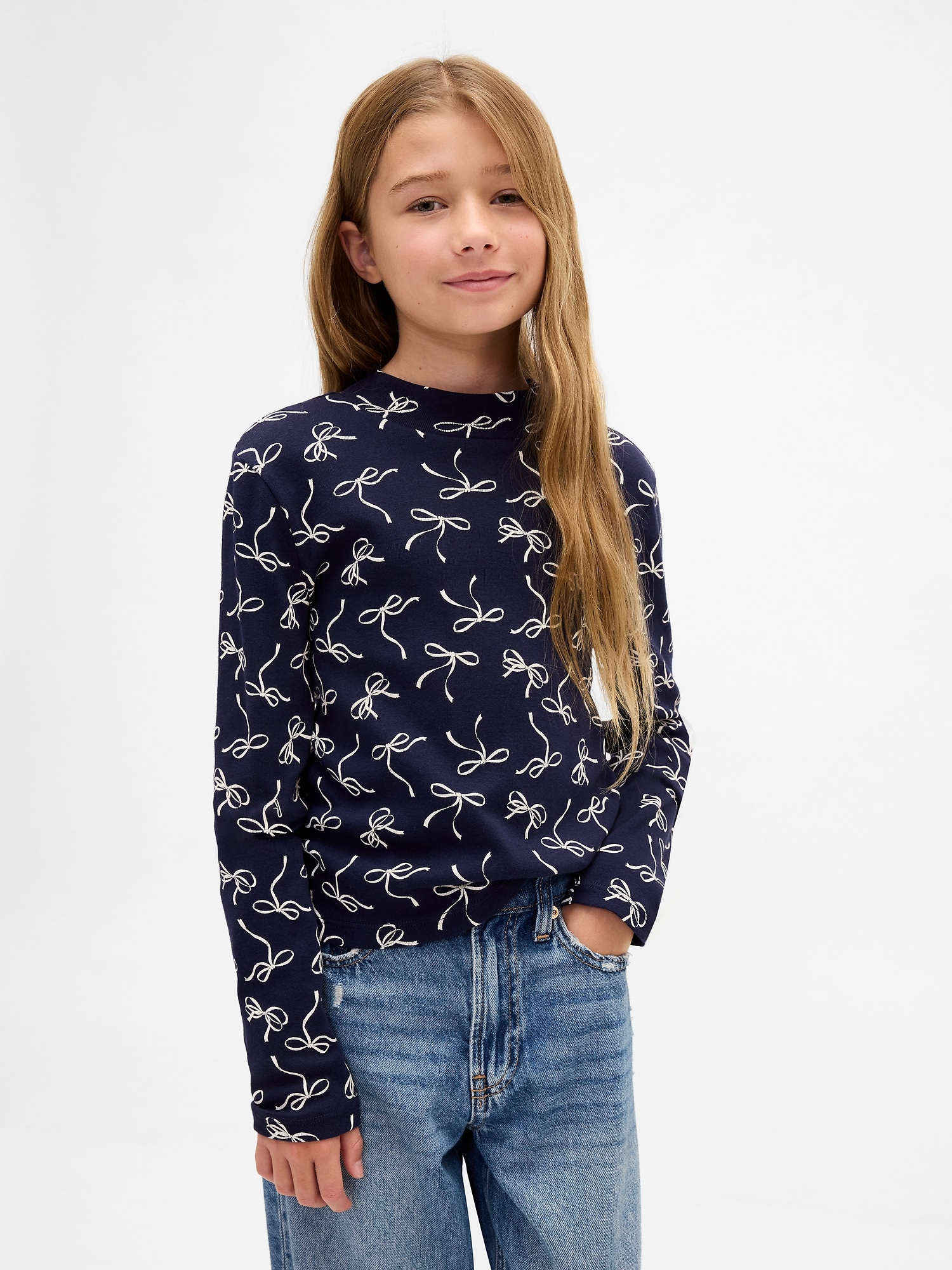 リブ モックネック Tシャツ (キッズ)-0