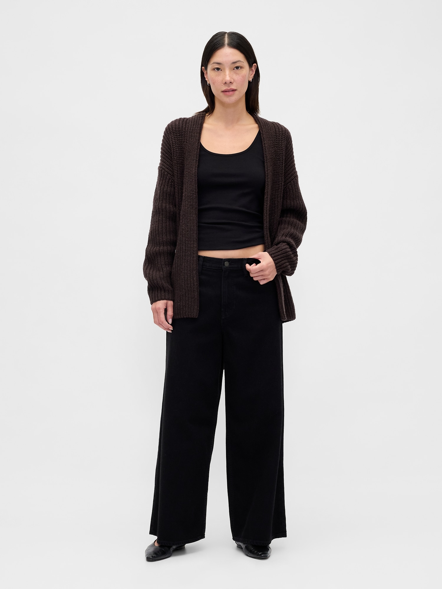 コットンブレンド ラップ ニットカーディガン-1