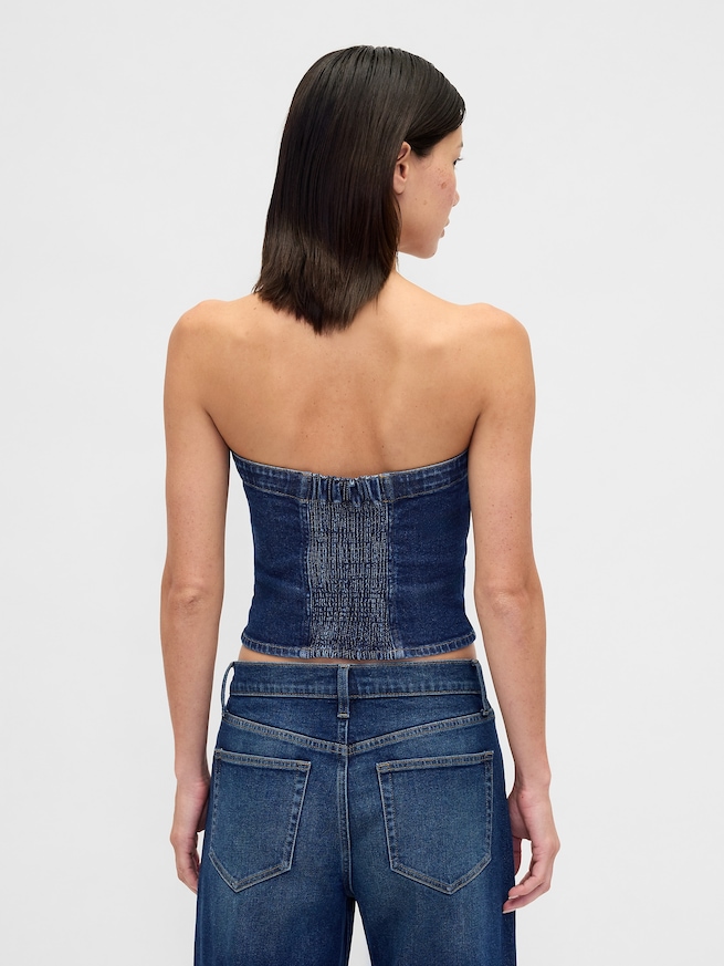 デニム ストラップレス クロップド ベスト-2