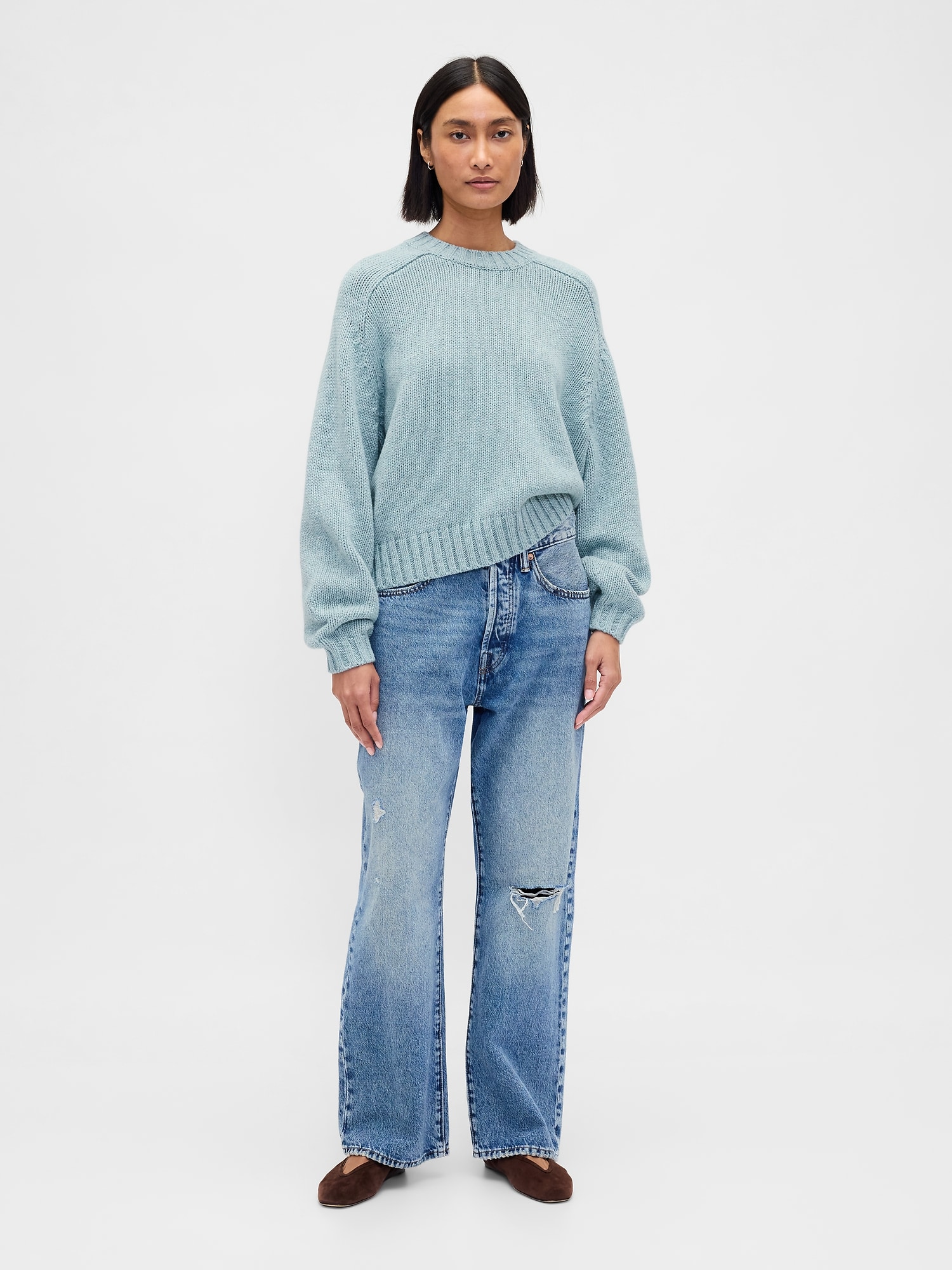 コットンブレンド リラックスフィット クルーネックセーター-1