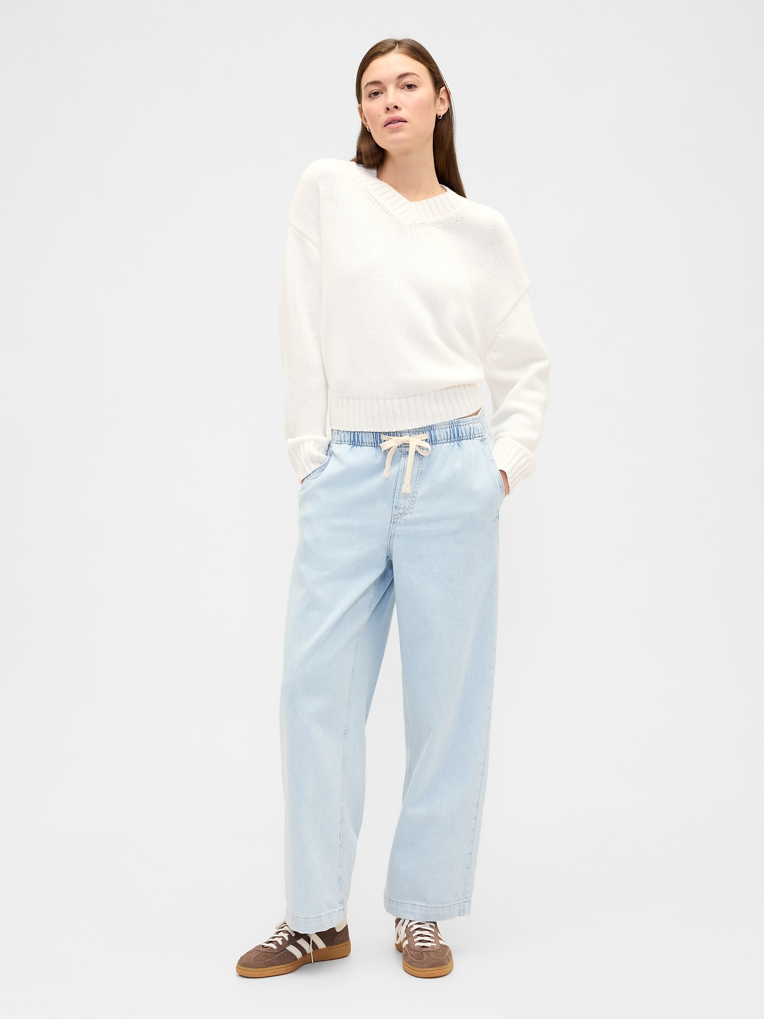 High Rise Pull-On Wide-Leg Jeans