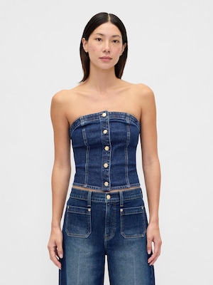デニム ストラップレス クロップド ベスト