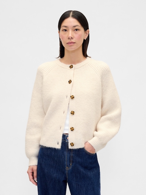 CARDIGAN DUVETEUX À MAILLES PERLÉES