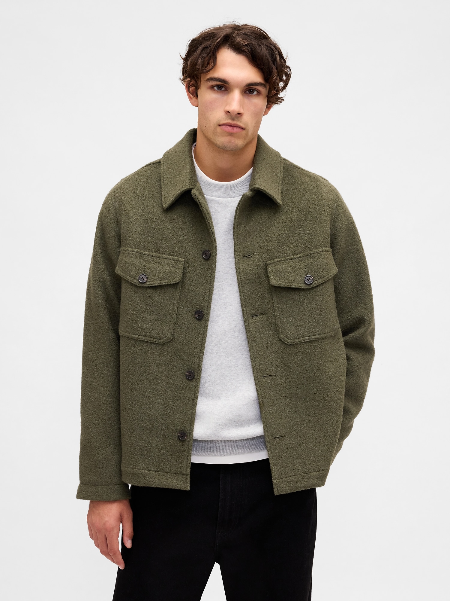 Wool-Blend Relaxed Shirt Jacket