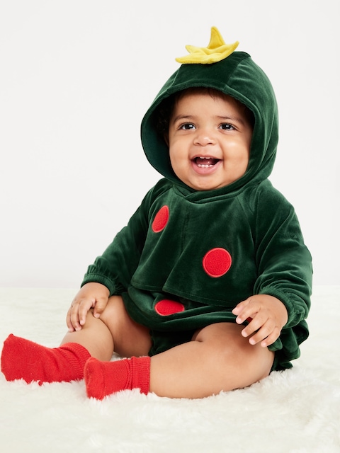 Unisex Holiday Tree Costume Hooded One-Piece Romper for Baby