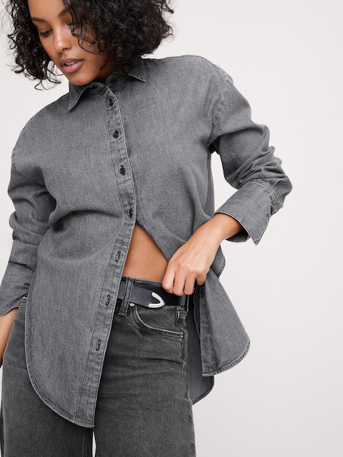 Denim Curve-Hem Shirt