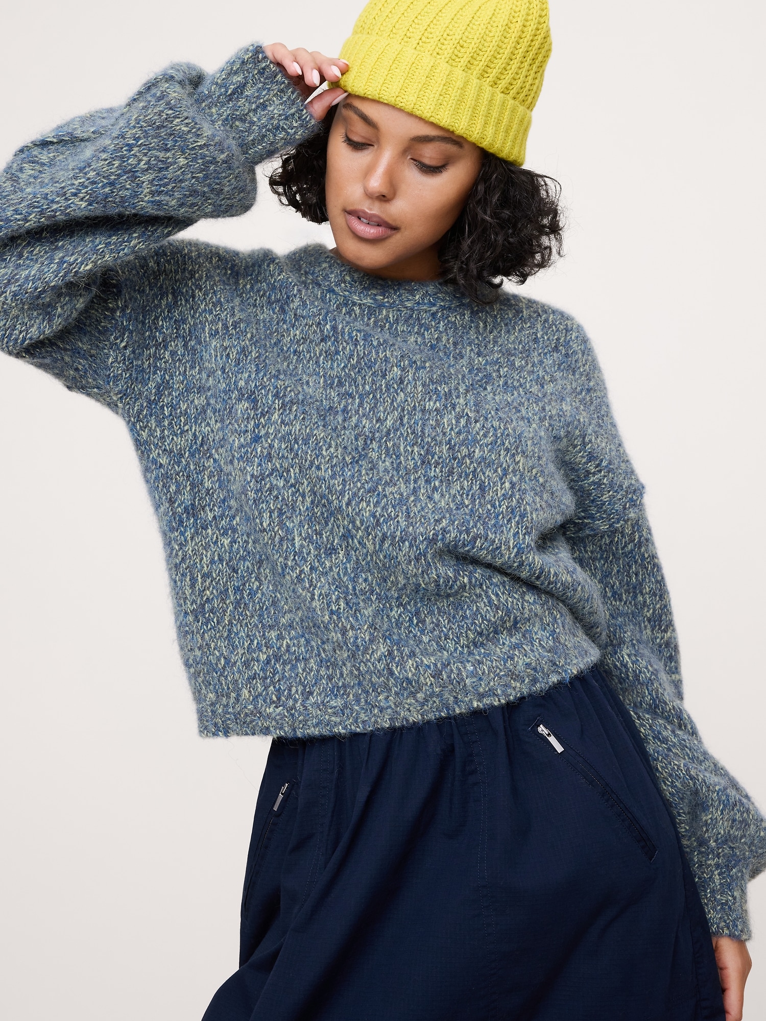 CHANDAIL À MANCHES BALLON EN MÉLANGE DE LAINE ET D'ALPAGA