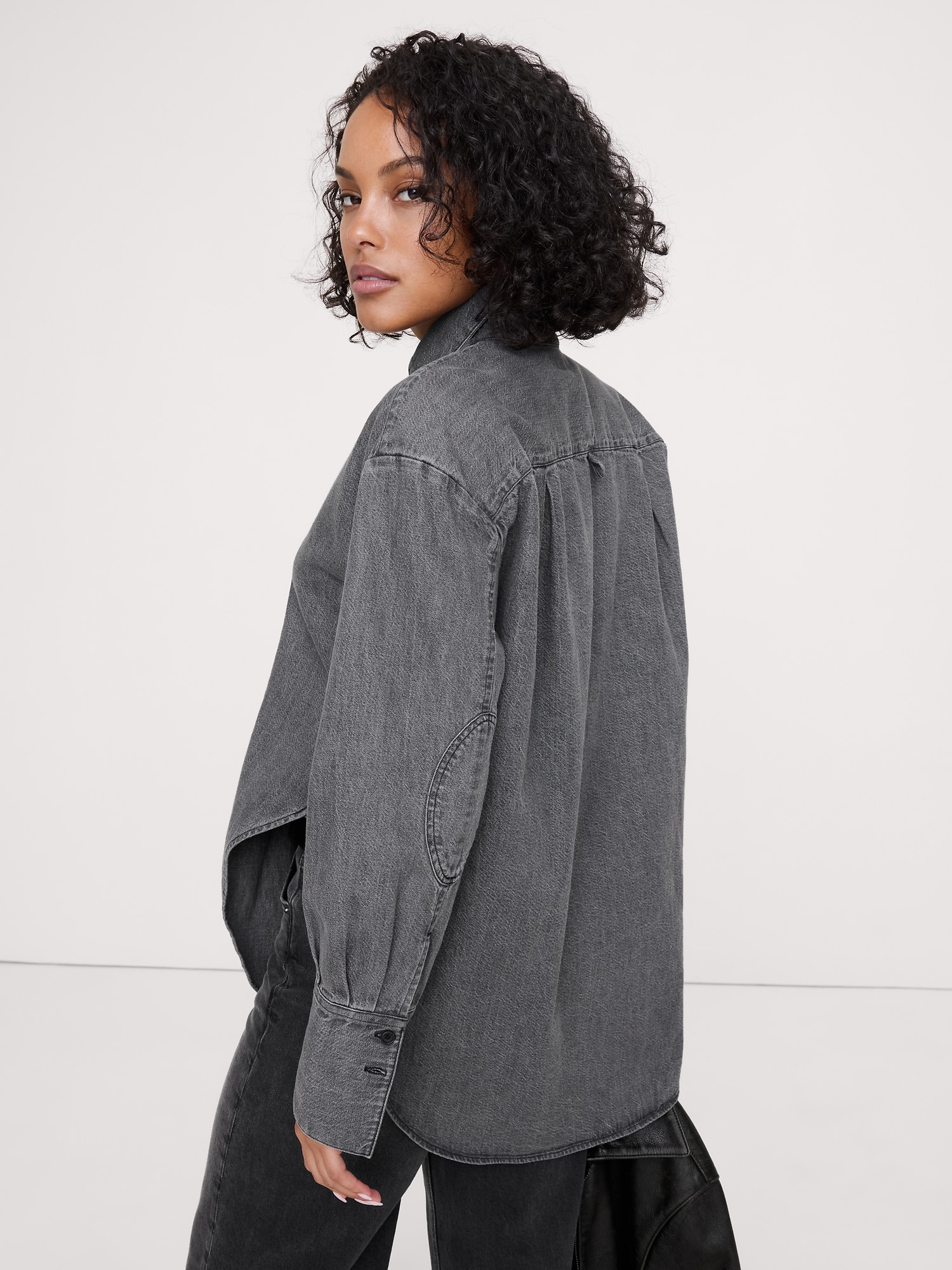 デニム カーブヘム シャツ-1 デニム カーブヘム シャツ-1