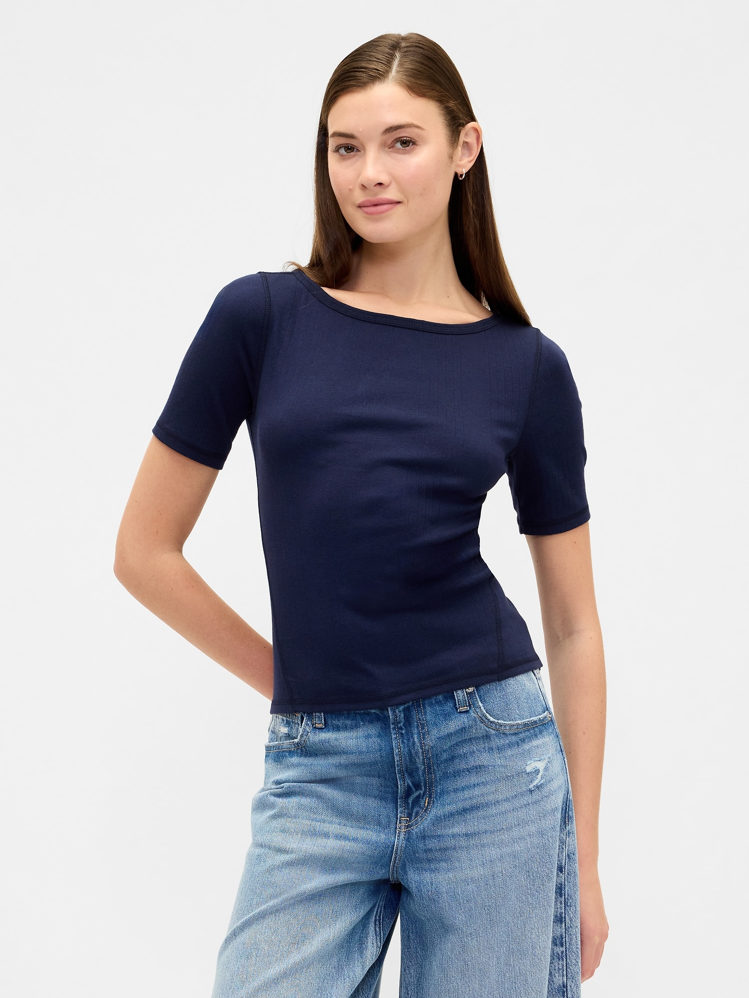 Modern Ribbed Boatneck T-Shirt