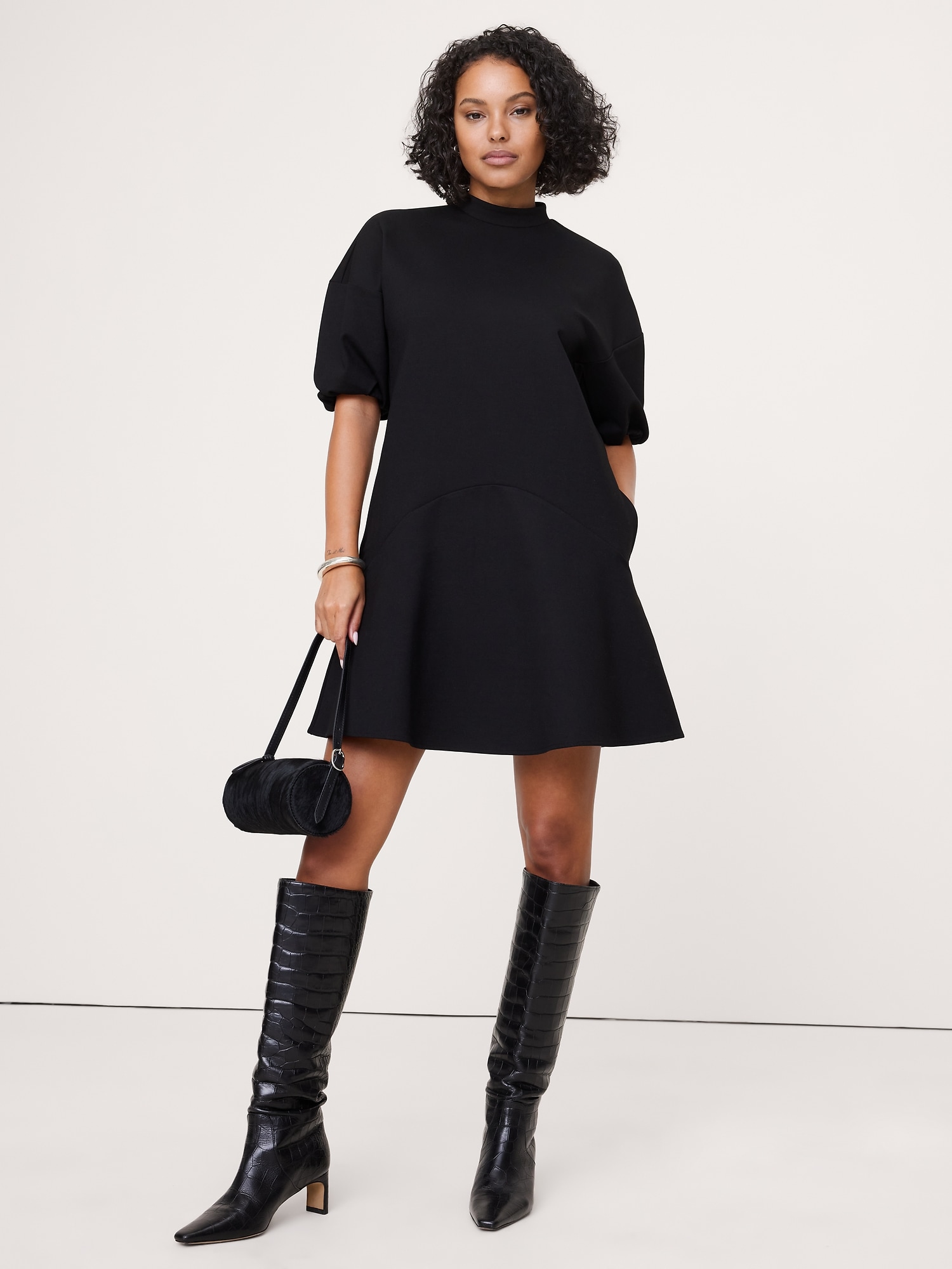 Everywhere Ponte Puff-Sleeve Mini Dress