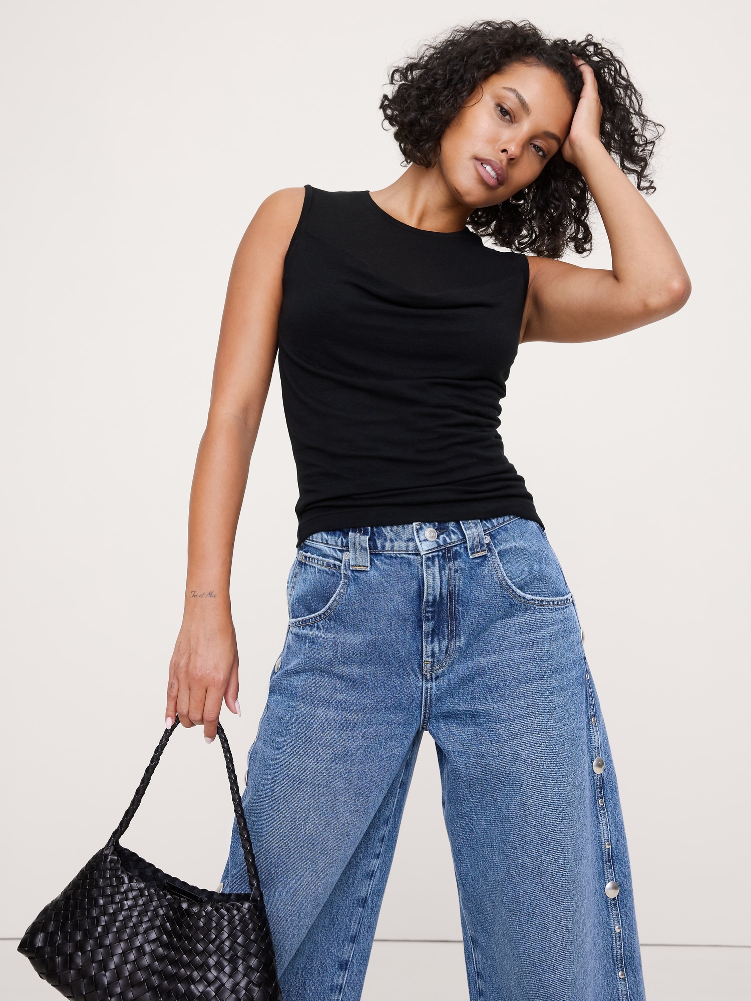 Sheer Lyocell-Wool Drape Top