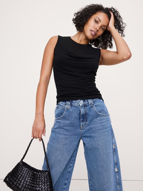 Sheer Lyocell-Wool Drape Top
