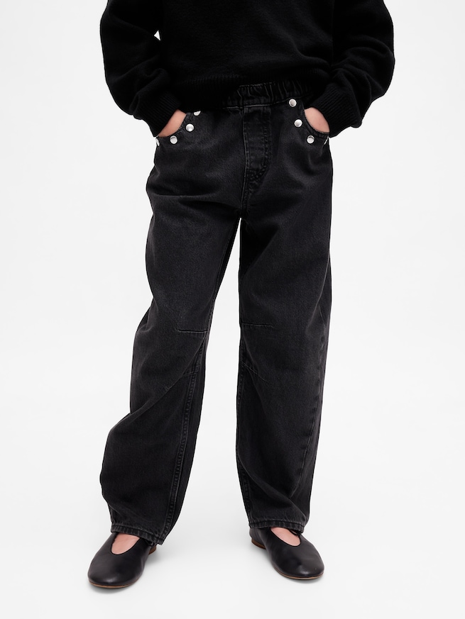 ハイライズ スタッズ イージーウエスト バレルデニム (キッズ)-2