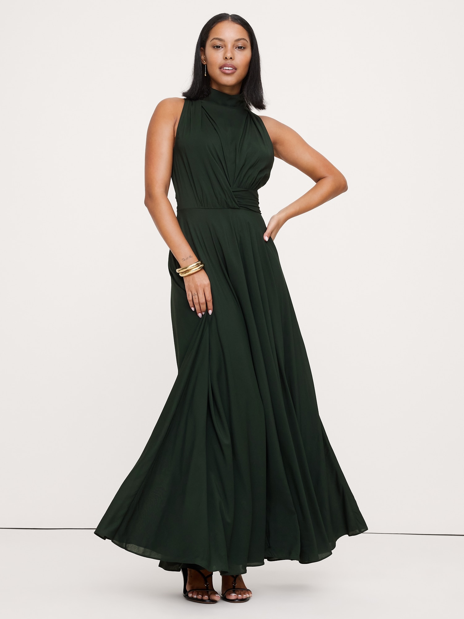 ROBE LONGUE EN CRÊPE EXTENSIBLE - Vert Au