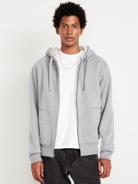 Sherpa-Lined Fleece Zip Hoodie